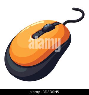 Orange and Black Computer Mouse Vector Illustration with Cord Stock Vector