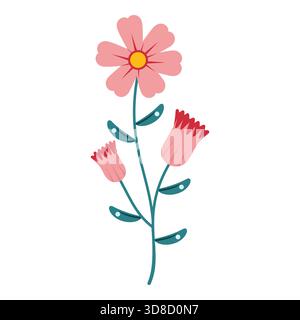 Pink Wildflower Illustration with Blooming Flower and Hanging Buds Stock Vector