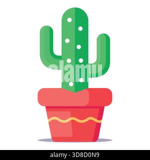 Cute Green Cactus with White Spines in Red Pot Vector Icon Stock Vector