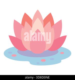 Pink Lotus Flower Illustration on Blue Water for Spa and Wellness Stock Vector