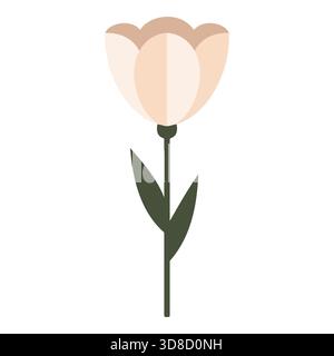 Minimalist Beige Tulip Flower Vector Icon with Green Leaves Stock Vector