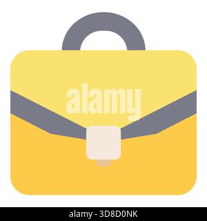 Yellow Flat Vector Briefcase Icon with Grey Handle and Strap Stock Vector