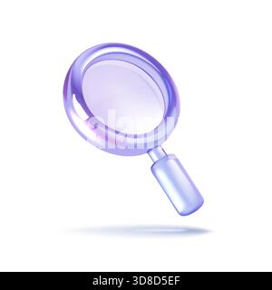 A digital rendering of a magnifying glass with a blue tint. The magnifying glass is suspended over a white background, casting a subtle shadow below. Stock Vector