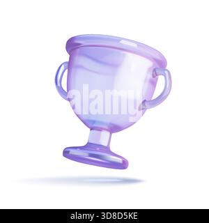 A digitally rendered image of an elegant iridescent trophy cup with a soft reflective surface. The trophy is suspended slightly above a simple white s Stock Vector