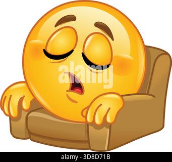 Cute emoji emoticon sleeping or napping on a couch, expressing rest and relaxation. Stock Vector