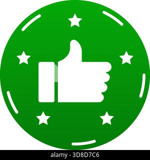 Bright green circular thumbs up icon with white stars symbolizing positive five star feedback approval and satisfaction rating ideal for reviews Stock Vector