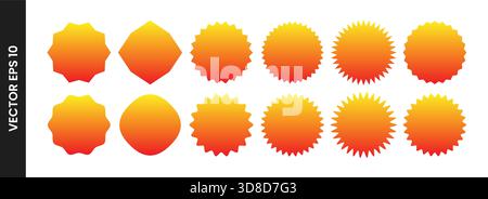 Vector set of orange gradient starburst round shapes for badges discount promo sale price tag promotion sticker Stock Vector