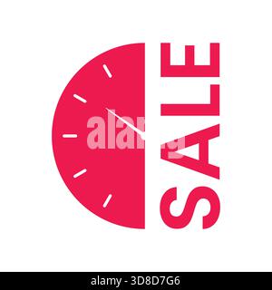 Red limited time sale badge label icon with clock graphic offer discount promotion symbol for special sale advertisement campaign vector illustration Stock Vector