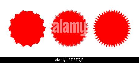 Vector set of red starburst sunburst sale discount price label stickers round abstract badge tag frame shape Stock Vector