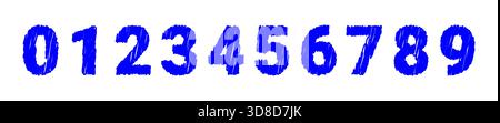 vector set of distressed blue scribble numbers 0 to 9 with a grunge texture effect. Ideal for creative graphic design web elements or educational Stock Vector