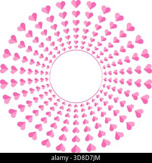 A circular frame formed with repeating pink paper cut heart shapes creating a romantic decorative vector pattern ideal for love themed artwork Stock Vector