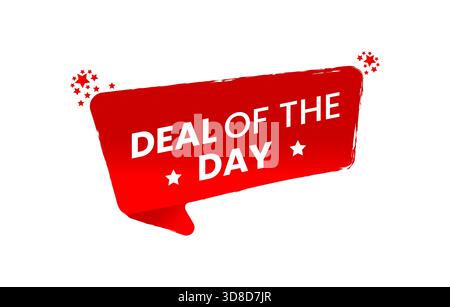 Red deal of the day label banner icon with star symbols for limited time special offers advertisement vector illustration isolated on white background Stock Vector