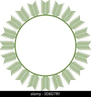Green tropical palm leaves circular border round frame decoration vector illustration isolated on white background Stock Vector
