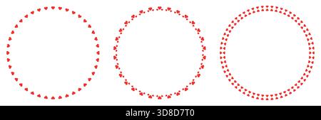 Red hearts circular frame vector set decorative border for valentine's day romantic wedding card love themed ring patterns Stock Vector
