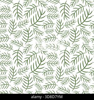 Simple vector pattern for winter and Christmas product design with green cartoon pine branches Stock Vector