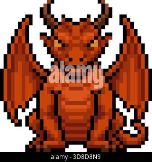 Dragon Fantasy Pixel Art Game Cartoon Character Stock Vector