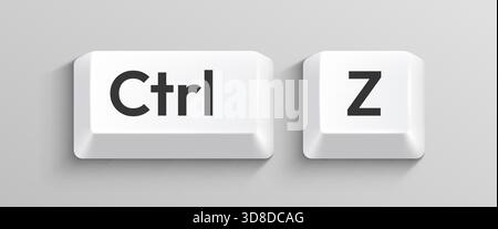 Close-up of Ctrl and Z keyboard keys, symbolizing the undo command. Essential for technology, productivity, and error recovery concepts. Vector illustration. Stock Vector