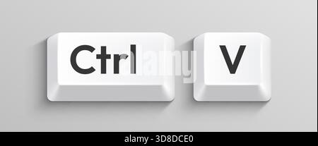 White Ctrl and C keyboard keys representing the copy command, isolated on a light background. Vector illustration Stock Vector