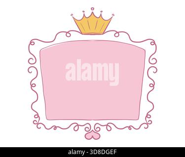 Princess crown mirror frame. Hand drawn doodle mirror with crown for ...