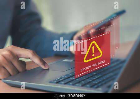 Cybersecurity, System warning hacked alert, Protection against personal data hacking Stock Photo