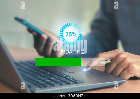 Software updates or operating system upgrades to keep your device up to date with enhanced functionality in new versions and improved security. Stock Photo