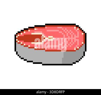 Pixel art salmon steak. 8-bit style retro game icon of a fresh pink fish portion. Perfect for gaming assets, cooking apps, or vintage digital design p Stock Vector