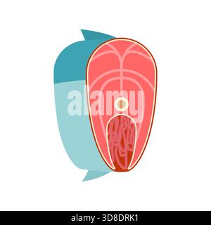 salmon steak/tuna vector icon. Fresh fish portion with bone line, ideal for food packaging, menu design, or healthy diet concepts. Stock Vector