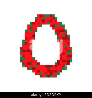 Pixel art funeral wreath. 8-bit retro style red rose circle icon. Digital game asset or vintage design element for loss, memorial, and death concepts. Stock Vector