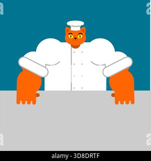 cat chef character wearing a hat and apron. Modern vector illustration for restaurant logo, culinary apps, or humorous pet food branding. Stock Vector