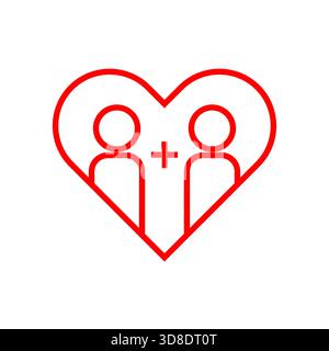 Red heart logo with two people icon inside. Vector symbol of couple love, dating, relationship, or community care. Ideal for apps or branding. Stock Vector
