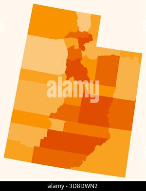 Map of Utah with counties. Just a simple state border map with county division. Orange color palette. Stock Vector