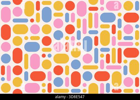 Colorful geometric abstract pattern with circles and ovals, seamless vector illustration in retro colors, abstract shapes design , perfect for textile Stock Vector