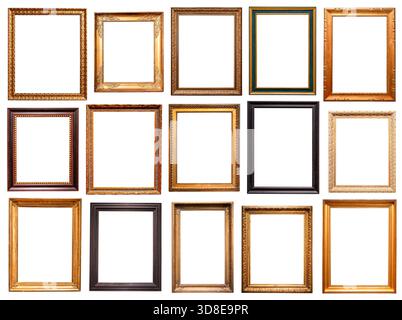 set of various vertical vintage pictute frames cutout on white background Stock Photo