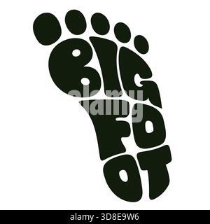 Bigfoot lettering inside footprint. Bold cartoon logo. Vector illustration. Stock Vector