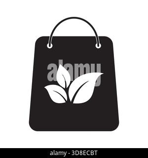 Eco-friendly shopping bag with leaves, vector icon Stock Vector