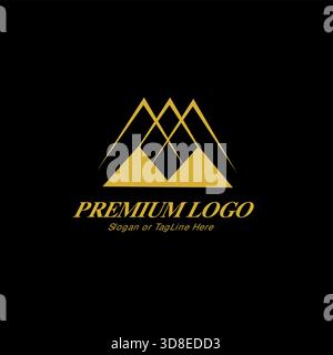 This luxurious logo features a large gold triangular shape, with three smaller overlapping triangles inside, symbolizing strength and grandeur. Set ag Stock Vector
