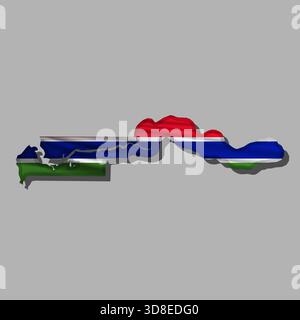 Waving vector abstract flag of Gambia in map shape with shadow Stock Vector