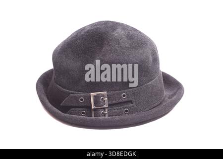 Black rabbit fur hat isolated on white. Stock Photo