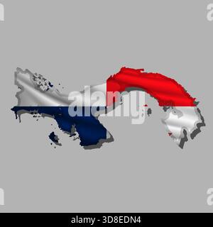 Waving vector abstract flag of Panama in map shape with shadow Stock Vector