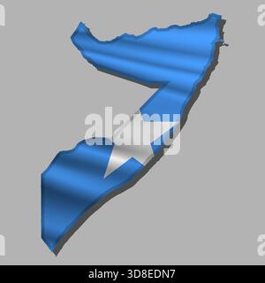 Waving vector abstract flag of Somalia in map shape with shadow Stock Vector