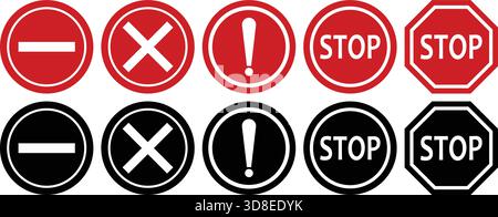 Collection of Stop and Prohibition Traffic Signs Stock Vector