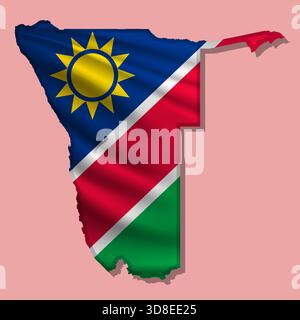 Waving vector abstract flag of Namibia in map shape with shadow Stock Vector