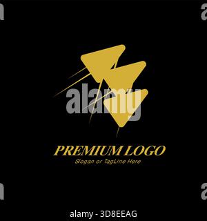 This luxurious logo features a large gold triangular shape, with three smaller overlapping triangles inside, symbolizing strength and grandeur. Set ag Stock Vector