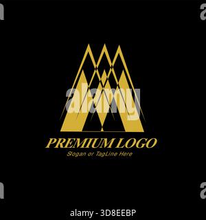This luxurious logo features a large gold triangular shape, with three smaller overlapping triangles inside, symbolizing strength and grandeur. Set ag Stock Vector