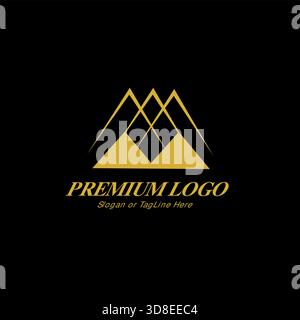 This luxurious logo features a large gold triangular shape, with three smaller overlapping triangles inside, symbolizing strength and grandeur. Set ag Stock Vector