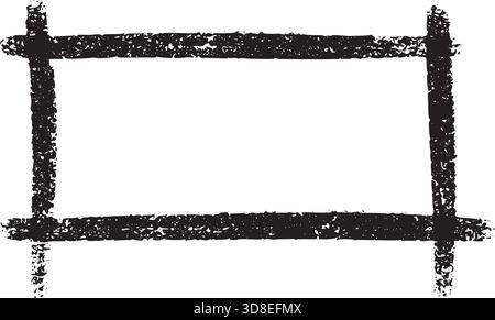 Hand drawn rectangle border with grunge crayon texture and distorted rough pencil doodle edges. Stock Vector