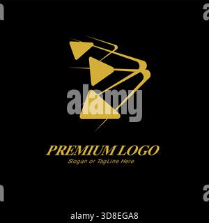 This luxurious logo features a large gold triangular shape, with three smaller overlapping triangles inside, symbolizing strength and grandeur. Set ag Stock Vector