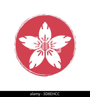 Sakura cherry blossom emblem on red sun. Japanese symbol isolated on white background. Vector illustration Stock Vector