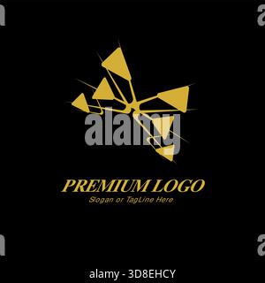 This luxurious logo features a large gold triangular shape, with three smaller overlapping triangles inside, symbolizing strength and grandeur. Set ag Stock Vector