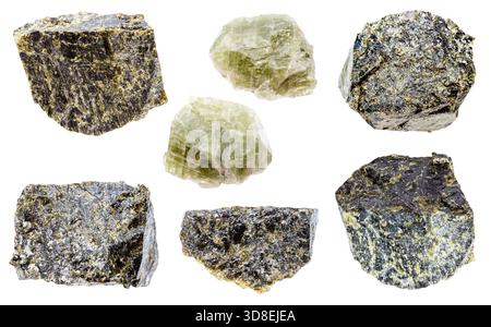 set of samples of diopside natural stones isolated on white background Stock Photo